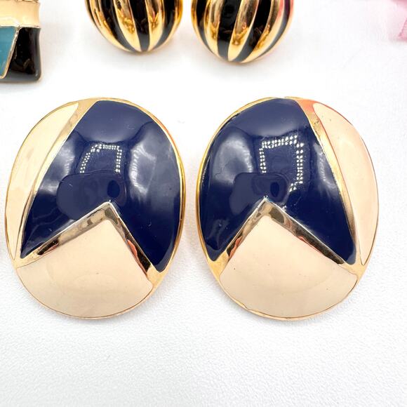 Vintage Geometric Enamel Earring Lot Retro 80s 90s Mod Runway Chic 4 Pair Fun - Picture 6 of 12